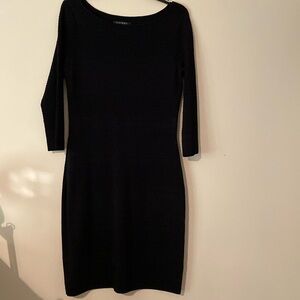 Ralph Lauren Santana knit body con midi dress medium black textured stretchy
